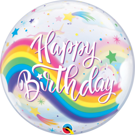 Balão Bubble Unicórnio Happy Birthday - 56cm