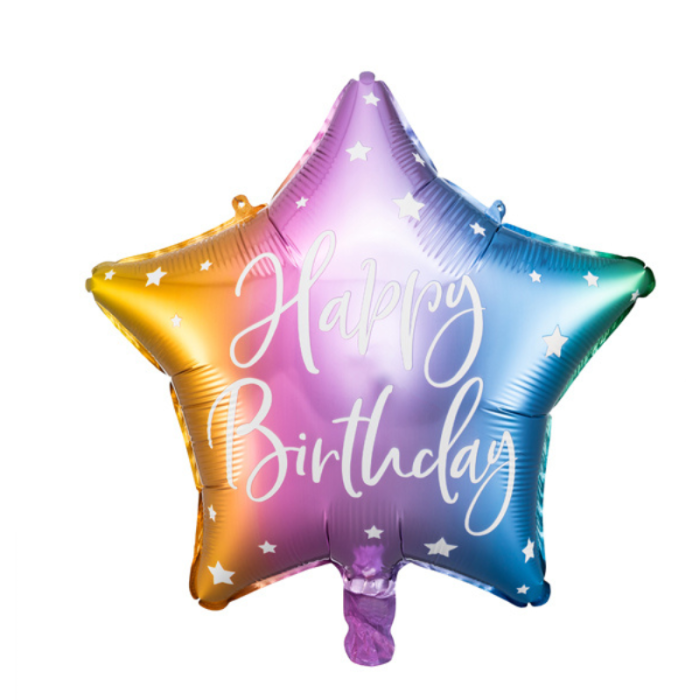 Balão Estrela Multicores Happy Birthday - 40cm - Image 1