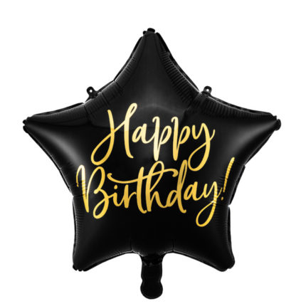 Balão Estrela Preta Happy Birthday - 40cm