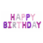 Banner Balões Happy Birthday Rosa - 13 Letras