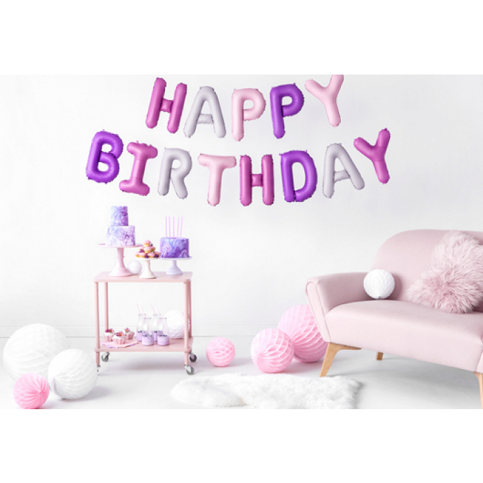 Banner Balões Happy Birthday Rosa - 13 Letras - Image 2