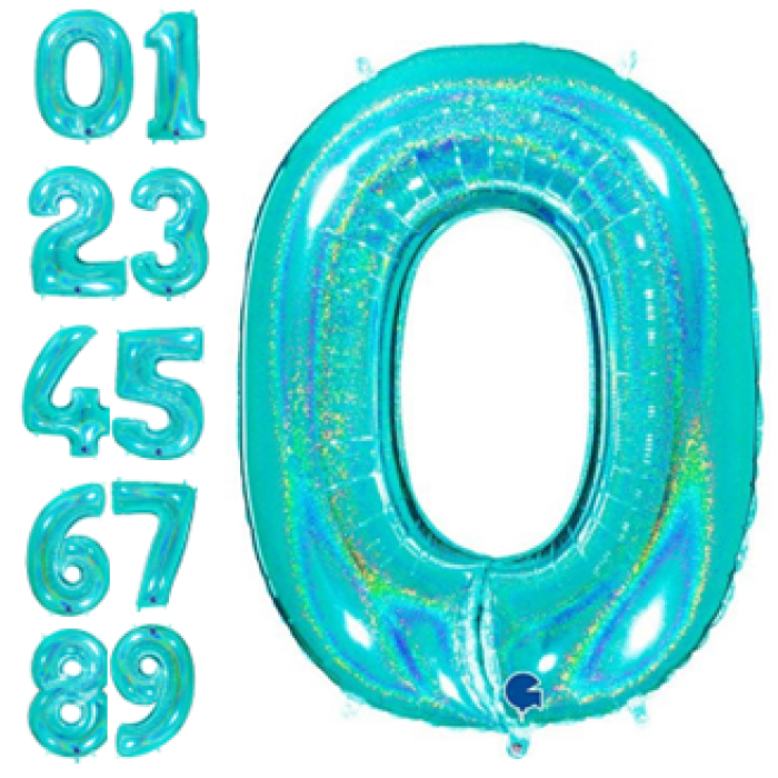 Balão Número Grande Azul Tiffany Glitter - 102cm - Image 1