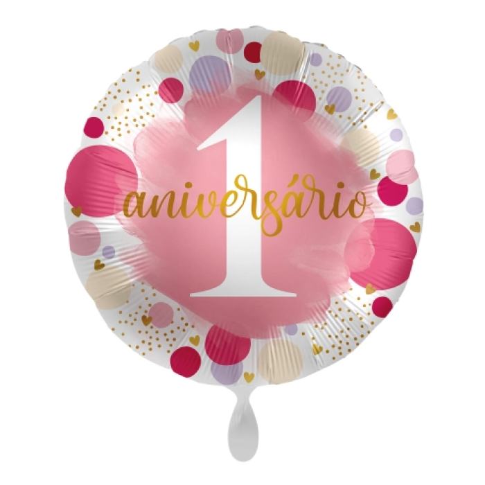 Balão "1.Aniversário" Rosa - 43cm - Image 1