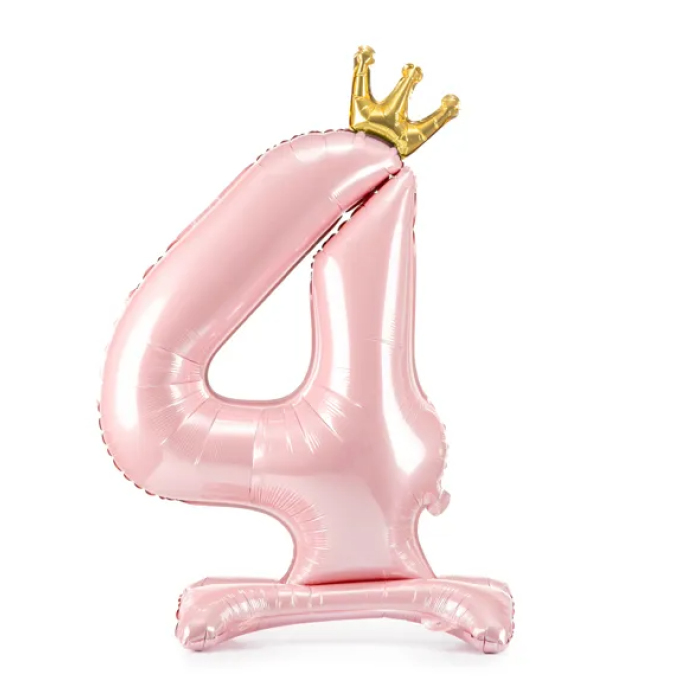 Balão Número 4 Rosa e Coroa Ouro - Base Chãoa) - Image 1