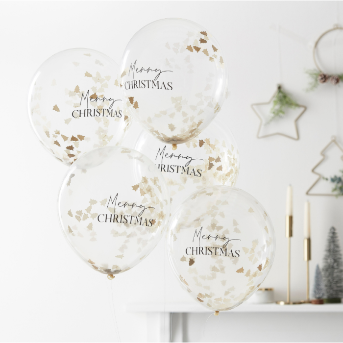 Balões Látex com Confetis MERRY CHRISTMAS 30cm - Pack.5 - Image 1