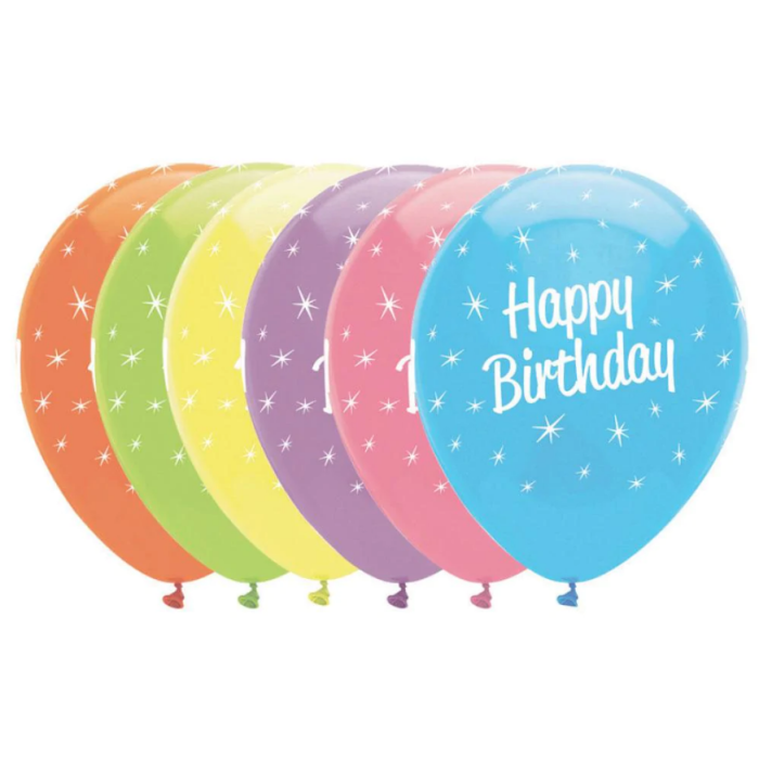Balão Látex Coloridos "Happy Birthday" 30cm - Pack.6 - Image 1