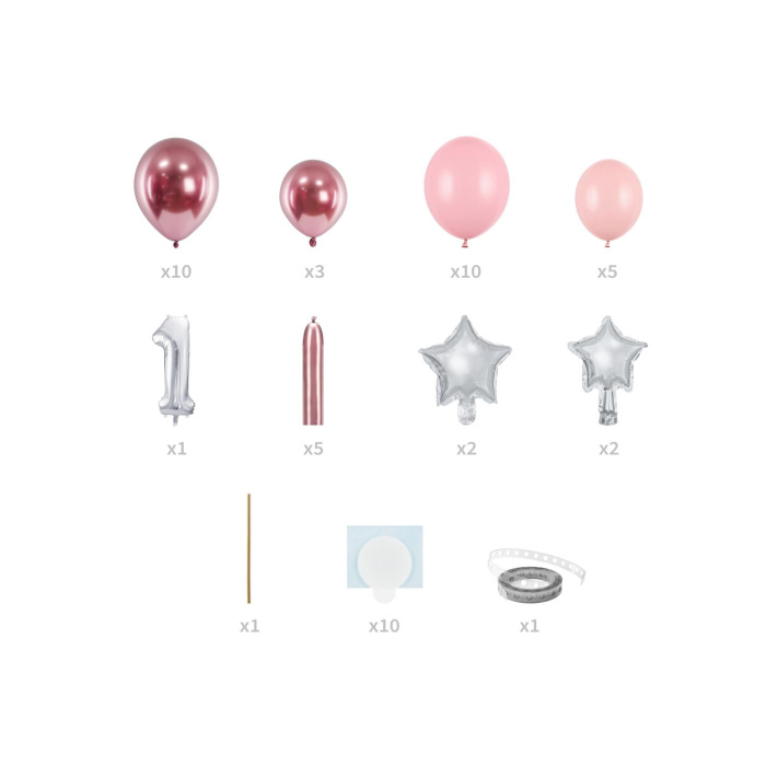 Kit Balões Primeiro Aniversário Rosa - Image 2