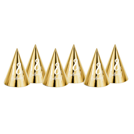 Chapéu Papel Cone Dourados 18 anos - Pack.6