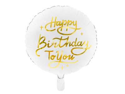 Balão Branco e Ouro Happy Birthday! - 35cm - Image 2