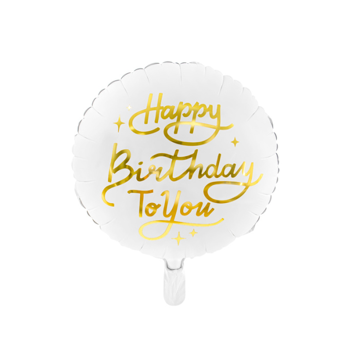 Balão Branco e Ouro Happy Birthday! - 35cm - Image 2