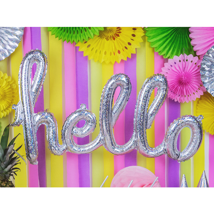 Balão HELLO Prata Holográfico - 72 x 45cm - Image 3