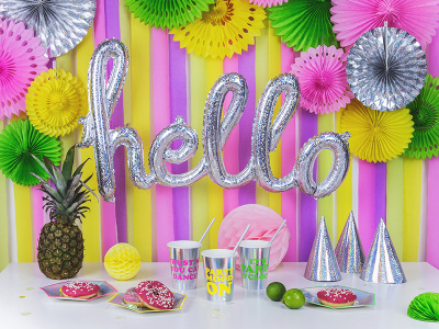 Balão HELLO Prata Holográfico - 72 x 45cm - Image 4