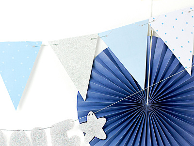 Banner Bandeirolas Azul e Prata com Bolinhas 130cm - Image 4