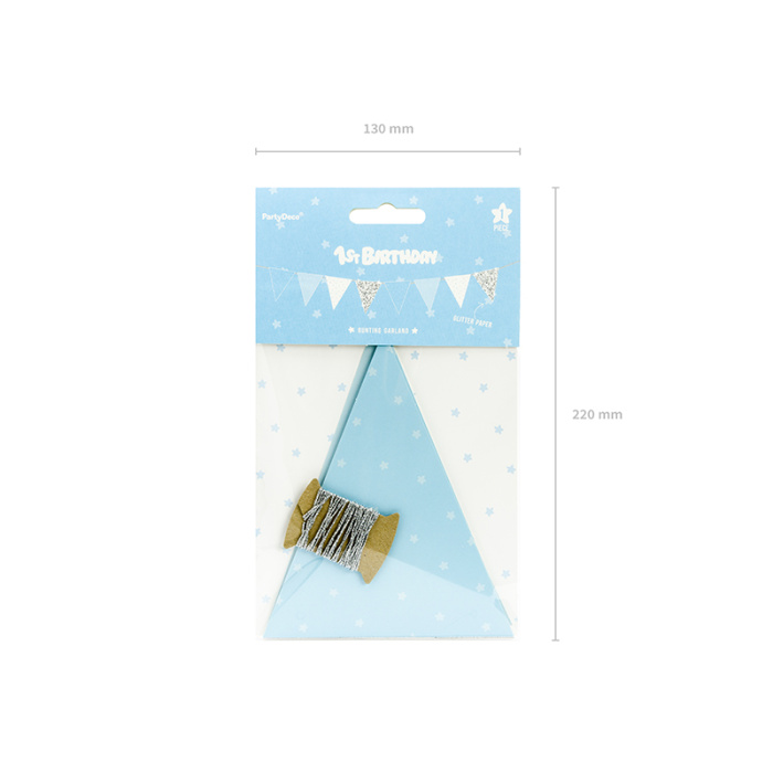 Banner Bandeirolas Azul e Prata com Bolinhas 130cm - Image 6