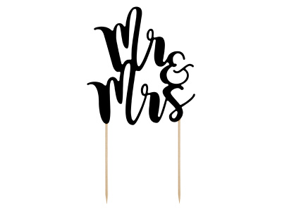 Topo Bolo Casamento Cartão Preto ''Mr & Mrs.''
