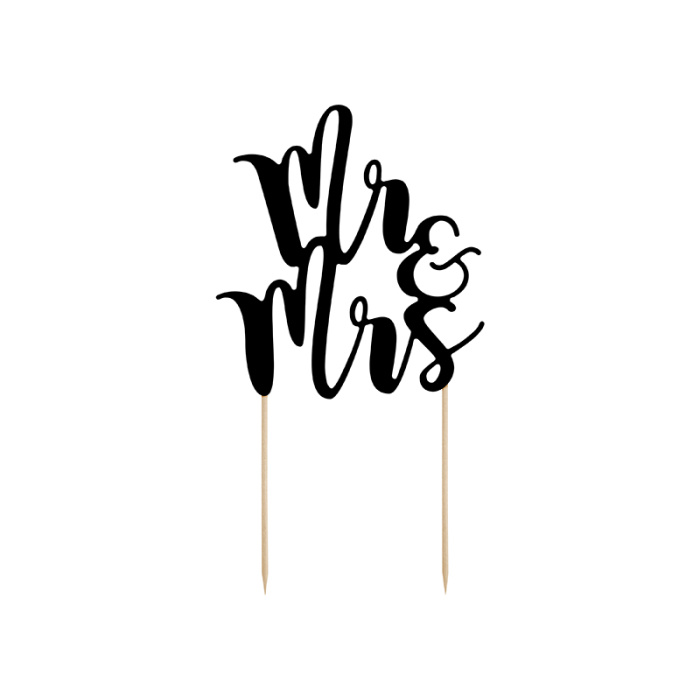 Topo Bolo Casamento Cartão Preto ''Mr & Mrs.'' - Image 1