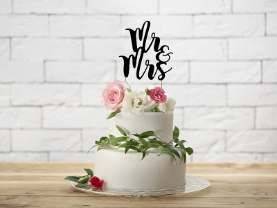Topo Bolo Casamento Cartão Preto ''Mr & Mrs.'' - Image 2