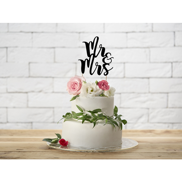 Topo Bolo Casamento Cartão Preto ''Mr & Mrs.'' - Image 2
