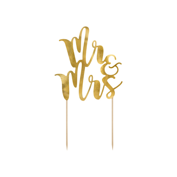 Topo Bolo Casamento Cartão Ouro ''Mr & Mrs.'' - Image 1
