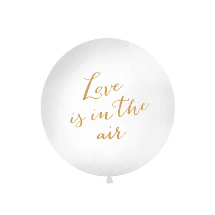 Balão Látex Gigante Branco "Love is in the air..." Ouro - 100cm - Image 1