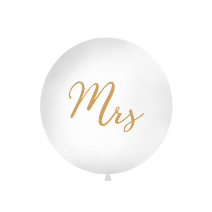 Balão Látex Gigante Branco "Mrs." em Ouro - 100cm