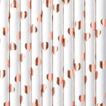 Palhinhas Papel Corações Rose Gold - Pack 10