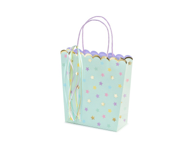 Saco Presente Menta com Estrelas Coloridas - 23cm
