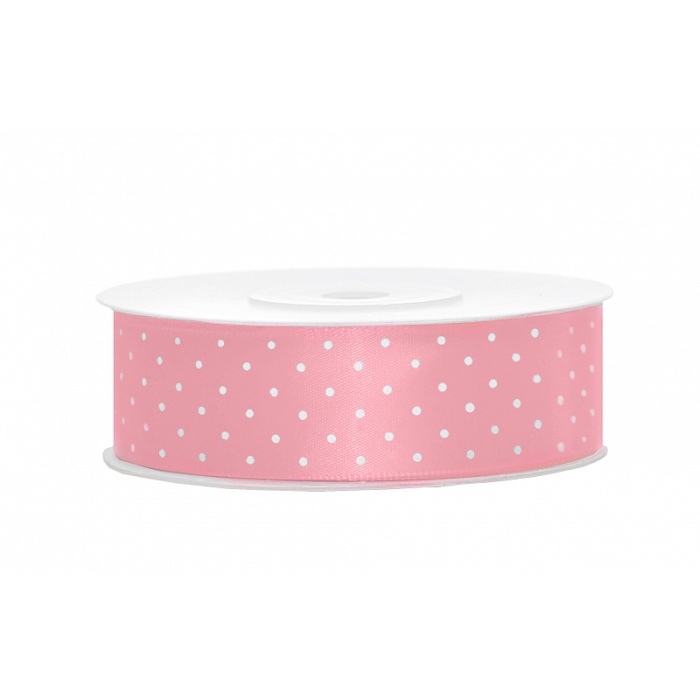 Fita de Cetim Rosa com Pintas Brancas 25mm - Image 1