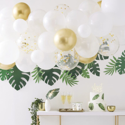 Kit Arco Grinalda Balões Orgânicos Branco e Dourado