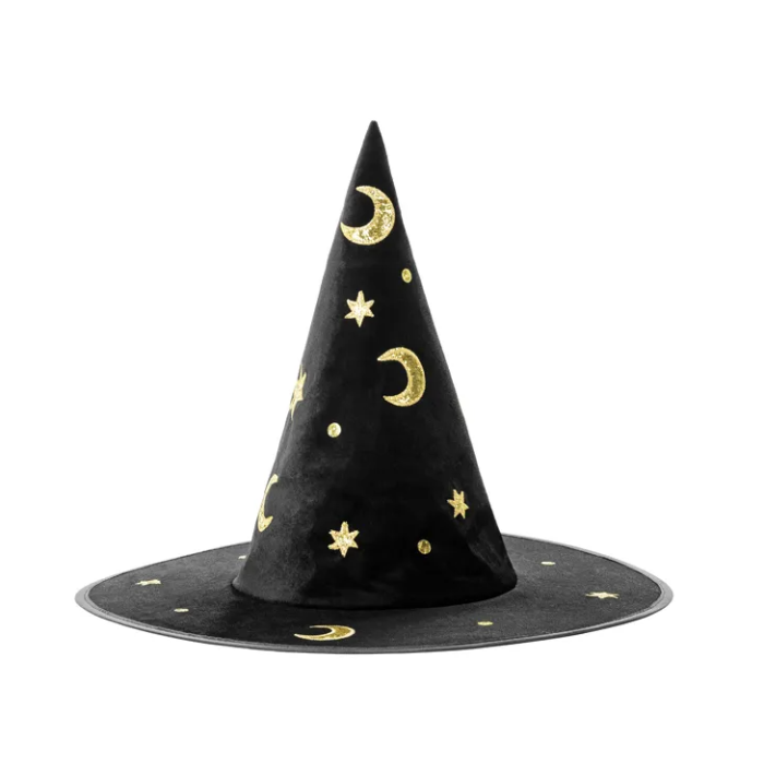 Chapéu Veludo de Bruxa Preto com Aplicações Douradas - Unidade - Image 1