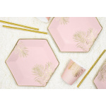 Pratos Rosa com Folhas Ouro 23cm - Pack 6 - Image 2