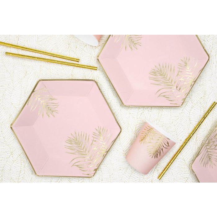 Pratos Rosa com Folhas Ouro 23cm - Pack 6 - Image 2