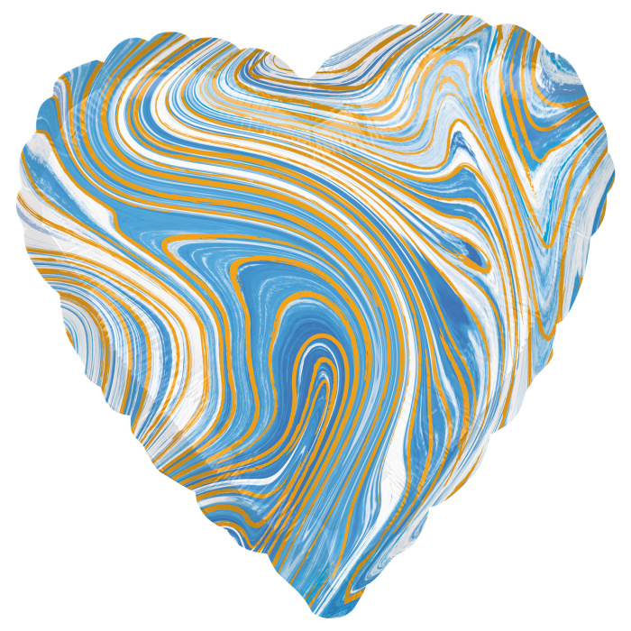 Balão Marble Coração Azul Tons e Ouro - 43cm - Image 1