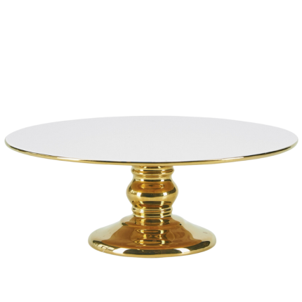 Prato Bolo Grande Branco e Dourado