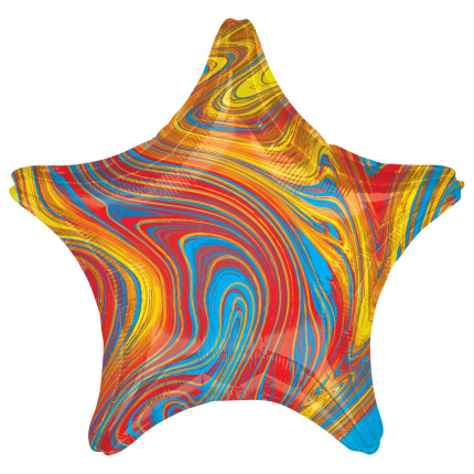 Balão Marble Estrela Vermelho, Azul e Laranja - 48cm
