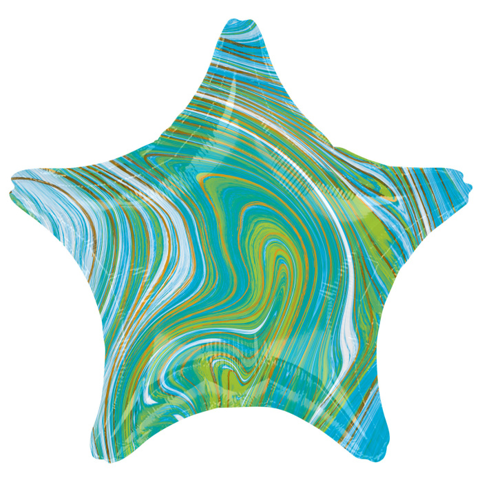 Balão Marble Estrela Azul, Menta e Ouro - 48cm - Image 1