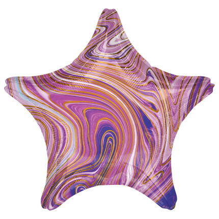 Balão Marble Estrela Roxo, Lilás e Ouro - 48cm