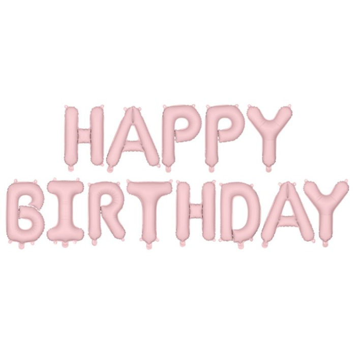 Banner Balões HAPPY BIRTHDAY Rosa Pastel - Image 1