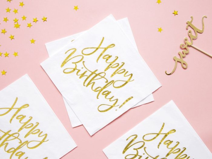 Guardanapos Branco e Ouro Happy Birthday! - Pack 20 - Image 2