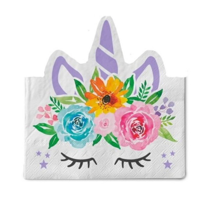 Guardanapos Unicórnio com Flores 33cm - Pack 20 - Image 1