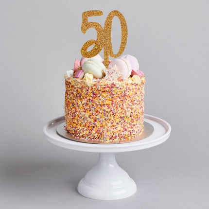 Topo de Bolo Acrílico Glitter Ouro "50"