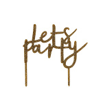 Topo de Bolo Acrílico Glitter Dourado "Let´s Party" - Image 2