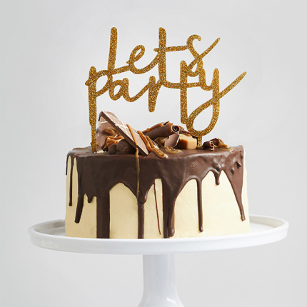 Topo de Bolo Acrílico Glitter Dourado "Let´s Party"