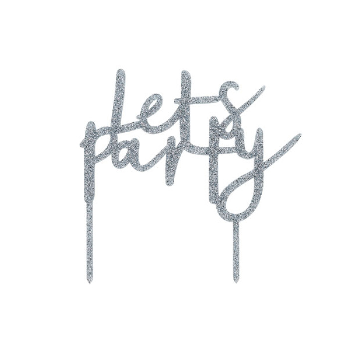 Topo de Bolo Acrílico Glitter Prata "Let´s Party" - Image 2