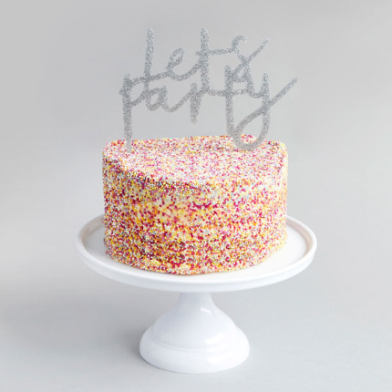 Topo de Bolo Acrílico Glitter Prata "Let´s Party"