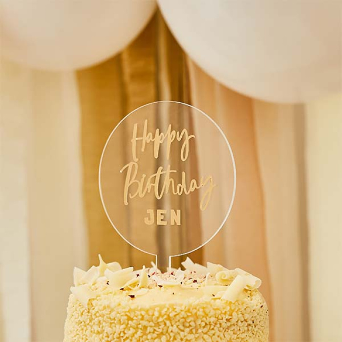 Topo Bolo Acrílico Personalizavel Dourado - Image 1