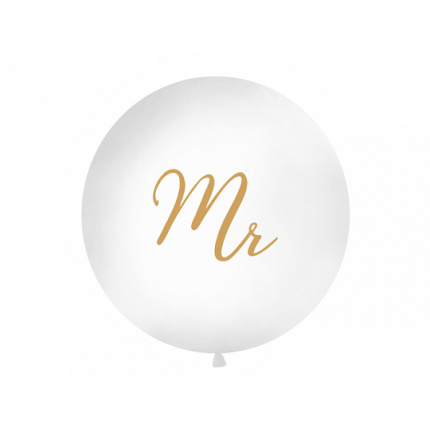 Balão Látex Gigante Branco "Mr." em Ouro - 100cm