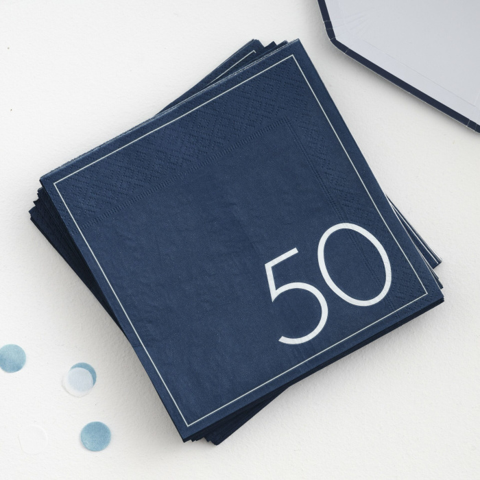 Guardanapos Azul Navy 50 Anos - Pack 16 - Image 1