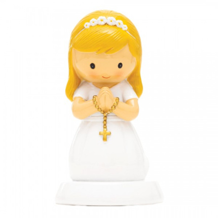 Boneco Comunhão Menina Loura c/Terço de Joelhos