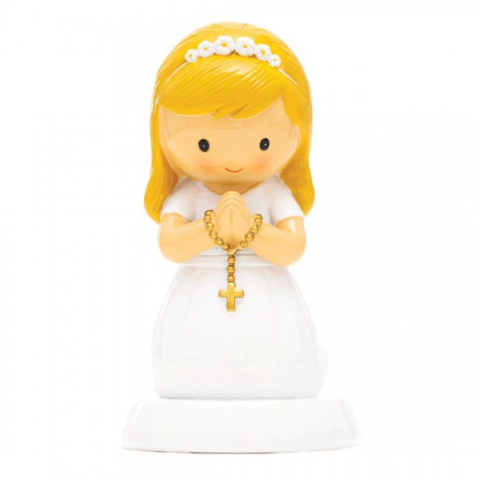 Boneco Comunhão Menina Loura c/Terço de Joelhos - Image 1
